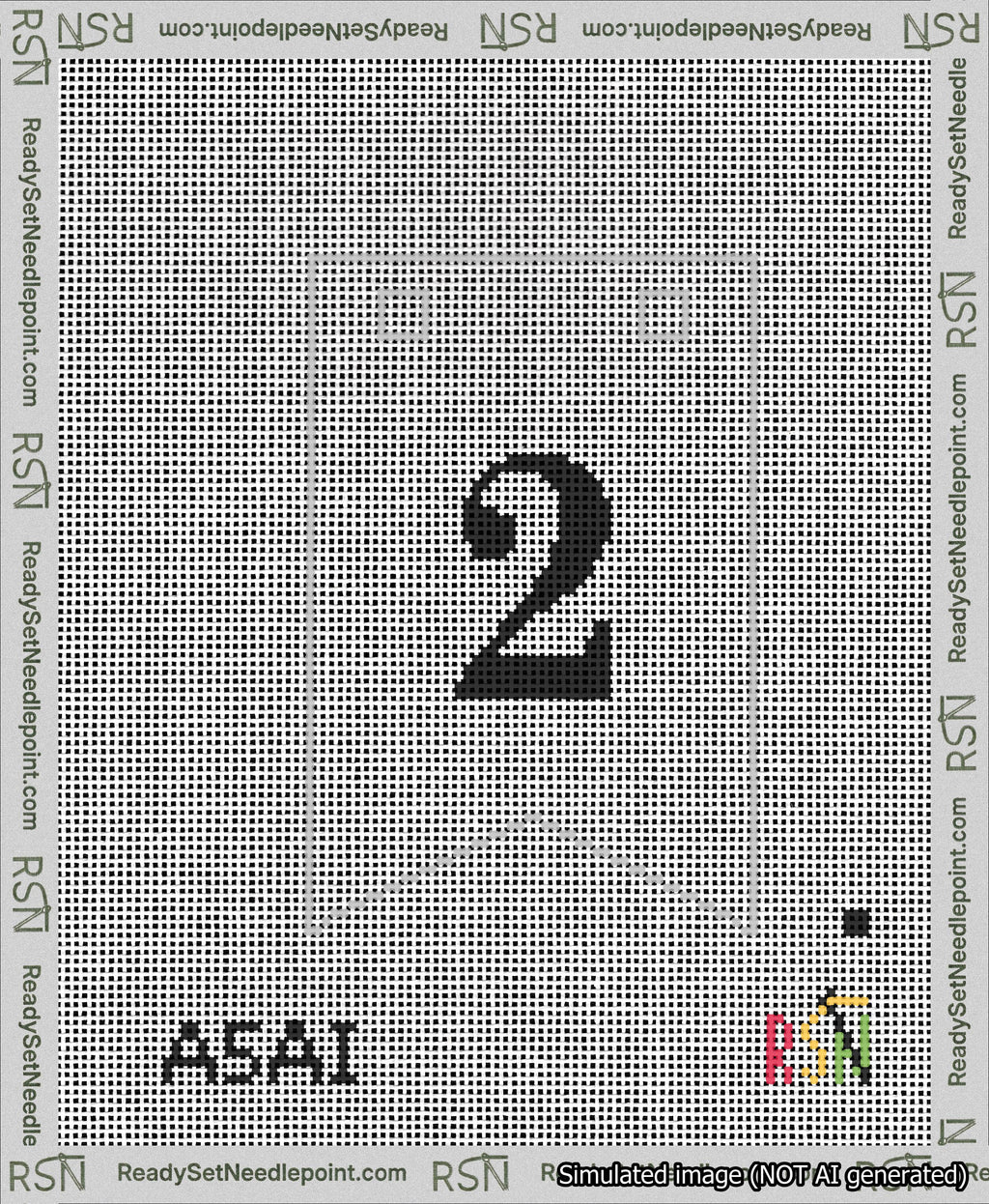 A taped needlepoint canvas with the design: Banner 13 mesh count Forked 2 Black on White.