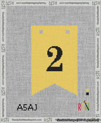 A taped needlepoint canvas with the design: Banner 13 mesh count Forked 2 Black on Yellow.