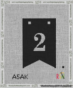A taped needlepoint canvas with the design: Banner 13 mesh count Forked 2 White on Black.