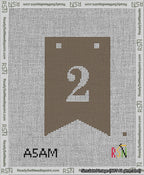 A taped needlepoint canvas with the design: Banner 13 mesh count Forked 2 White on Brown.