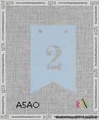 A taped needlepoint canvas with the design: Banner 13 mesh count Forked 2 White on Light Blue.