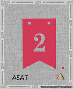 A taped needlepoint canvas with the design: Banner 13 mesh count Forked 2 White on Red.