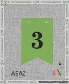 A taped needlepoint canvas with the design: Banner 13 mesh count Forked 3 Black on Light Green.
