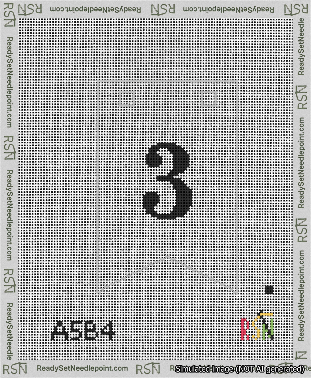A taped needlepoint canvas with the design: Banner 13 mesh count Forked 3 Black on White.