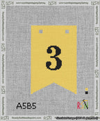 A taped needlepoint canvas with the design: Banner 13 mesh count Forked 3 Black on Yellow.