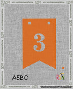 A taped needlepoint canvas with the design: Banner 13 mesh count Forked 3 White on Orange.