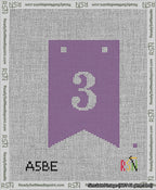 A taped needlepoint canvas with the design: Banner 13 mesh count Forked 3 White on Purple.