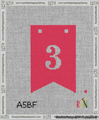 A taped needlepoint canvas with the design: Banner 13 mesh count Forked 3 White on Red.