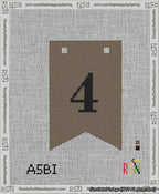 A taped needlepoint canvas with the design: Banner 13 mesh count Forked 4 Black on Brown.