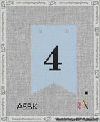 A taped needlepoint canvas with the design: Banner 13 mesh count Forked 4 Black on Light Blue.