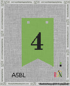 A taped needlepoint canvas with the design: Banner 13 mesh count Forked 4 Black on Light Green.