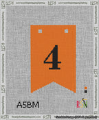 A taped needlepoint canvas with the design: Banner 13 mesh count Forked 4 Black on Orange.