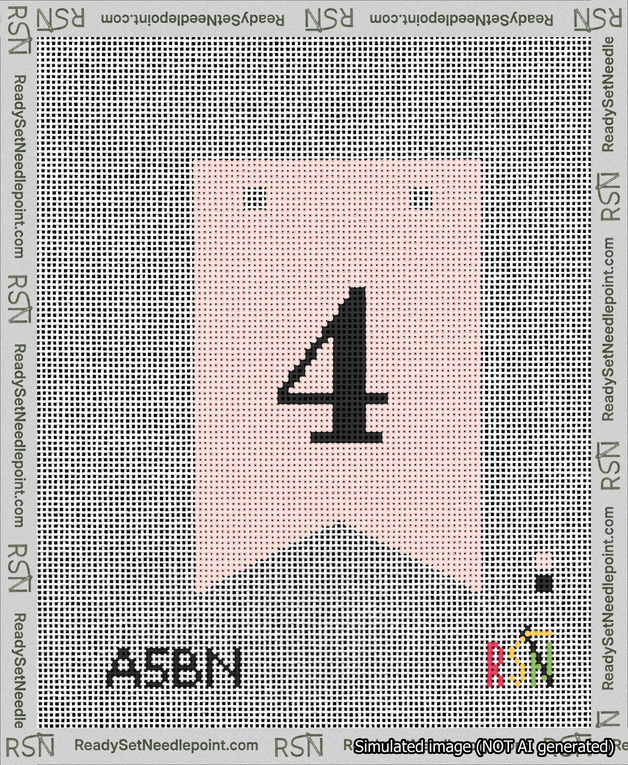 A taped needlepoint canvas with the design: Banner 13 mesh count Forked 4 Black on Pink.