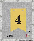 A taped needlepoint canvas with the design: Banner 13 mesh count Forked 4 Black on Yellow.