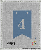 A taped needlepoint canvas with the design: Banner 13 mesh count Forked 4 White on Blue.