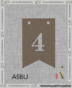 A taped needlepoint canvas with the design: Banner 13 mesh count Forked 4 White on Brown.