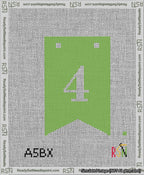 A taped needlepoint canvas with the design: Banner 13 mesh count Forked 4 White on Light Green.