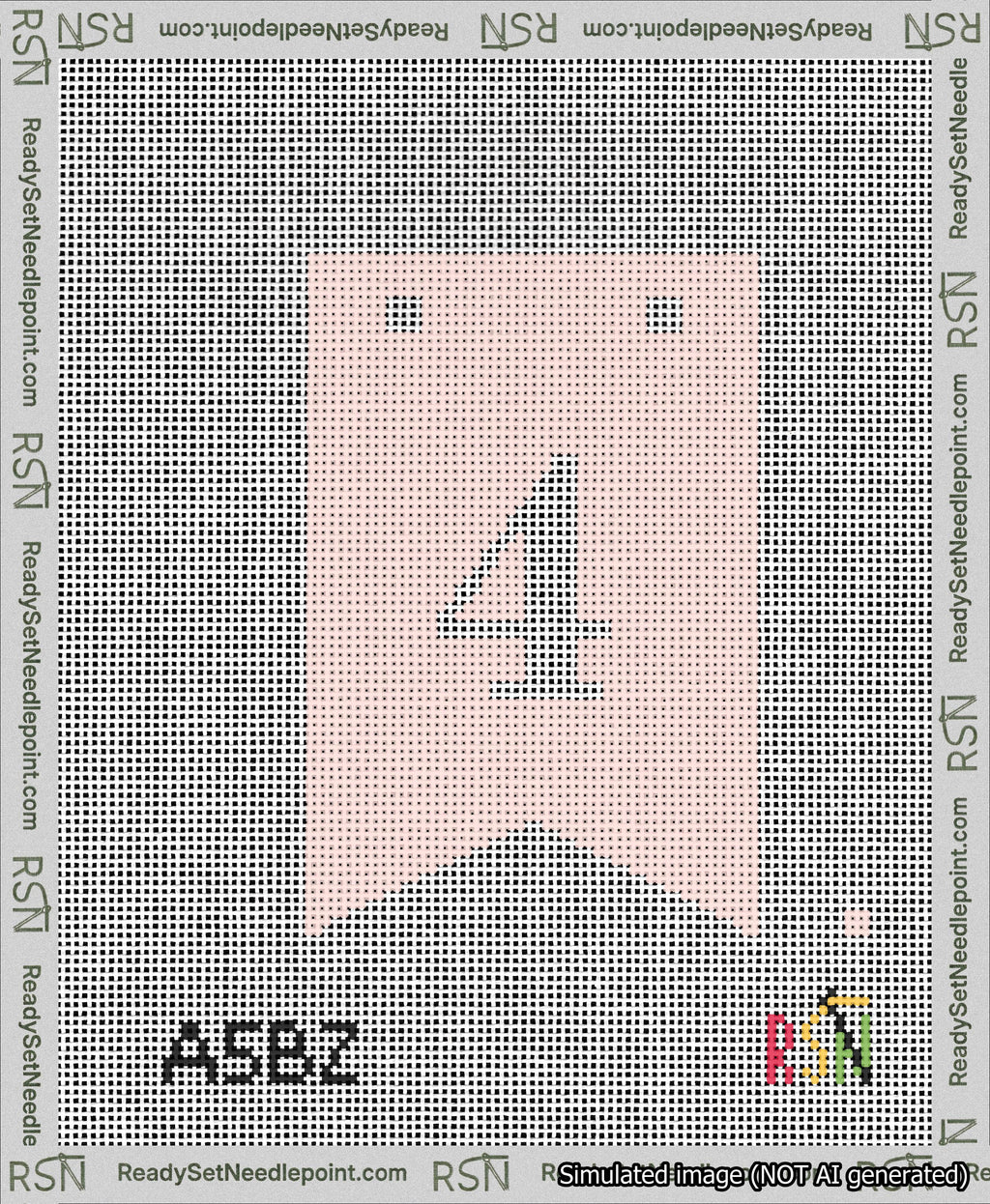 A taped needlepoint canvas with the design: Banner 13 mesh count Forked 4 White on Pink.