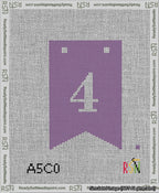 A taped needlepoint canvas with the design: Banner 13 mesh count Forked 4 White on Purple.