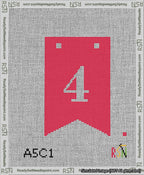 A taped needlepoint canvas with the design: Banner 13 mesh count Forked 4 White on Red.