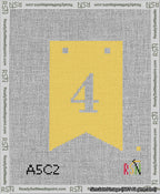 A taped needlepoint canvas with the design: Banner 13 mesh count Forked 4 White on Yellow.