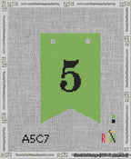 A taped needlepoint canvas with the design: Banner 13 mesh count Forked 5 Black on Light Green.