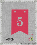 A taped needlepoint canvas with the design: Banner 13 mesh count Forked 5 White on Red.