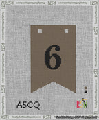 A taped needlepoint canvas with the design: Banner 13 mesh count Forked 6 Black on Brown.