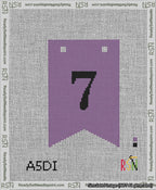 A taped needlepoint canvas with the design: Banner 13 mesh count Forked 7 Black on Purple.