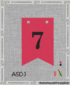 A taped needlepoint canvas with the design: Banner 13 mesh count Forked 7 Black on Red.