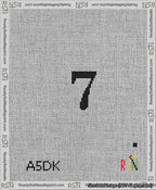 A taped needlepoint canvas with the design: Banner 13 mesh count Forked 7 Black on White.