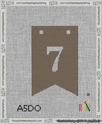 A taped needlepoint canvas with the design: Banner 13 mesh count Forked 7 White on Brown.