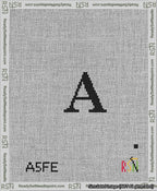 A taped needlepoint canvas with the design: Banner 13 mesh count Forked A Black on White.