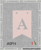 A taped needlepoint canvas with the design: Banner 13 mesh count Forked A White on Pink.