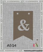 A taped needlepoint canvas with the design: Banner 13 mesh count Forked Ampersand White on Brown.