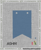 A taped needlepoint canvas with the design: Banner 13 mesh count Forked Blank Blue.