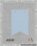 A taped needlepoint canvas with the design: Banner 13 mesh count Forked Blank Light Blue.