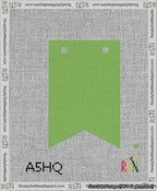 A taped needlepoint canvas with the design: Banner 13 mesh count Forked Blank Light Green.