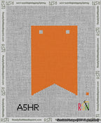 A taped needlepoint canvas with the design: Banner 13 mesh count Forked Blank Orange.