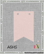 A taped needlepoint canvas with the design: Banner 13 mesh count Forked Blank Pink.