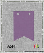 A taped needlepoint canvas with the design: Banner 13 mesh count Forked Blank Purple.