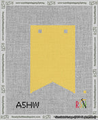 A taped needlepoint canvas with the design: Banner 13 mesh count Forked Blank Yellow.