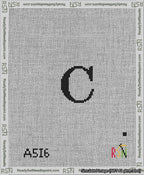 A taped needlepoint canvas with the design: Banner 13 mesh count Forked C Black on White.