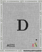 A taped needlepoint canvas with the design: Banner 13 mesh count Forked D Black on White.