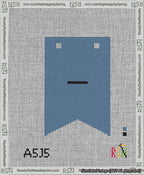 A taped needlepoint canvas with the design: Banner 13 mesh count Forked Dash Black on Blue.