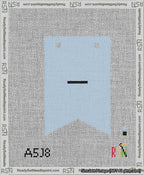 A taped needlepoint canvas with the design: Banner 13 mesh count Forked Dash Black on Light Blue.