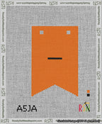 A taped needlepoint canvas with the design: Banner 13 mesh count Forked Dash Black on Orange.