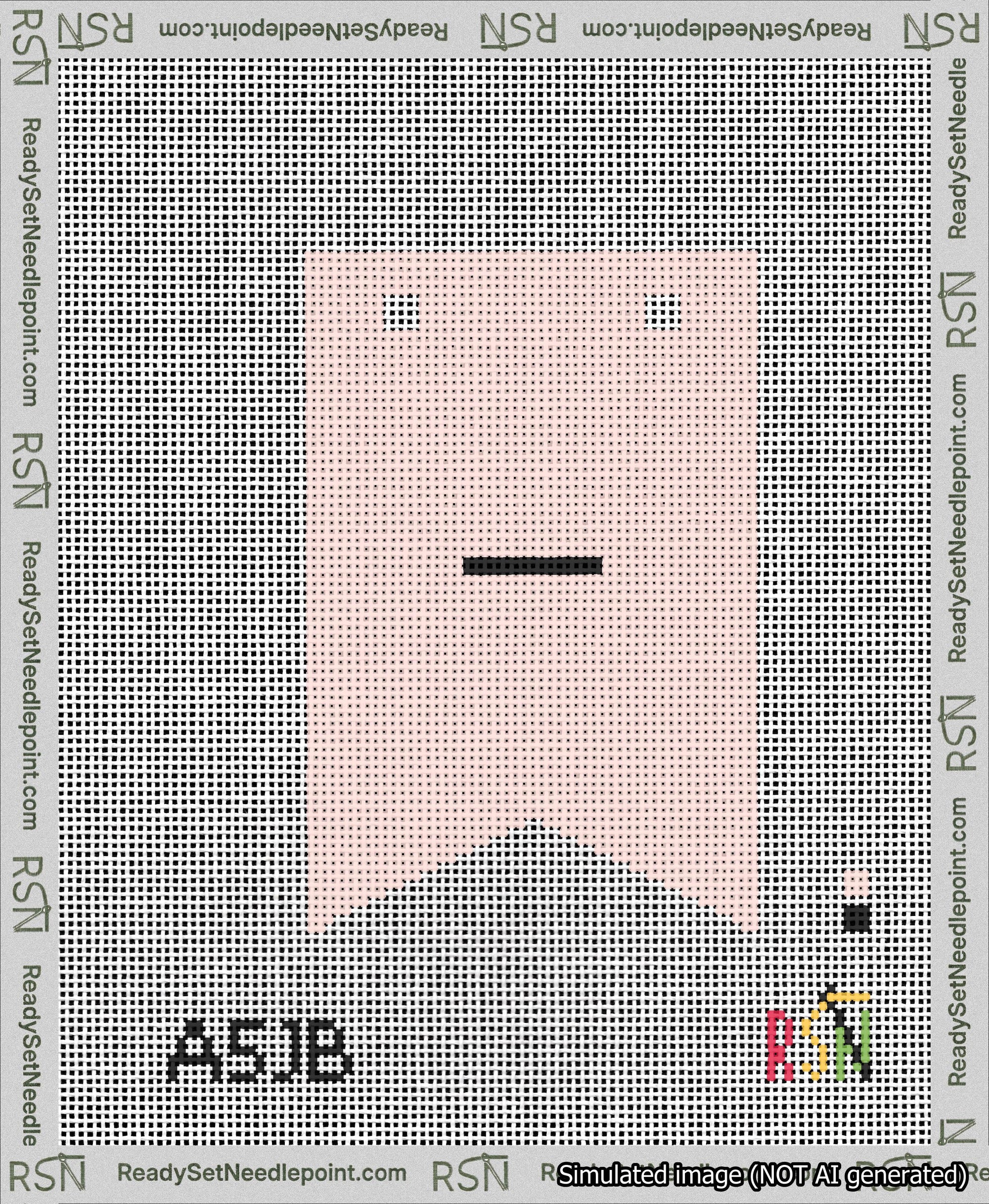 A taped needlepoint canvas with the design: Banner 13 mesh count Forked Dash Black on Pink.