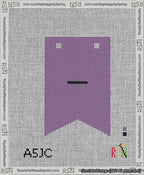 A taped needlepoint canvas with the design: Banner 13 mesh count Forked Dash Black on Purple.