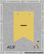 A taped needlepoint canvas with the design: Banner 13 mesh count Forked Dash Black on Yellow.